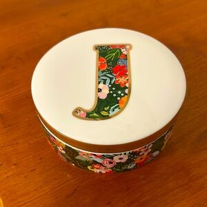 Mia Charro Round Porcelain Floral Trinket Jewelry Box Initial Monogram J